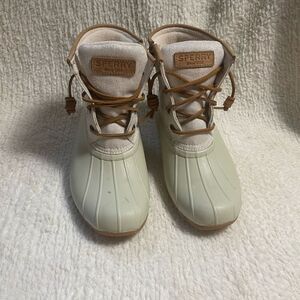 Sperry Duck Boots  White Saltwater Emboss Waterproof Wool Lined STS83234 SZ6.5M